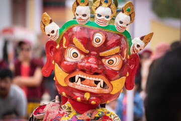 Buddhist mystery Tsam, Mask Dance in the Tibetan monastery, Leh, Ladakh, India