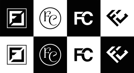 FU logo. F U design. White FU letter. FU, F U letter logo SET design. Initial letter FU linked circle uppercase monogram logo. F U letter logo SET vector design. FU letter logo design five style.	
