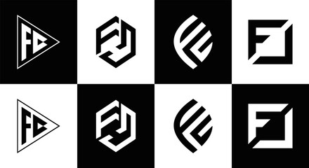 FU logo. F U design. White FU letter. FU, F U letter logo SET design. Initial letter FU linked circle uppercase monogram logo. F U letter logo SET vector design. FU letter logo design five style.	
