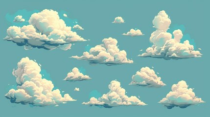 Close up view of beautiful colorful clouds, sky background, cartoon style. Fluffy  clouds. Sunset, sundown background - obrazy, fototapety, plakaty