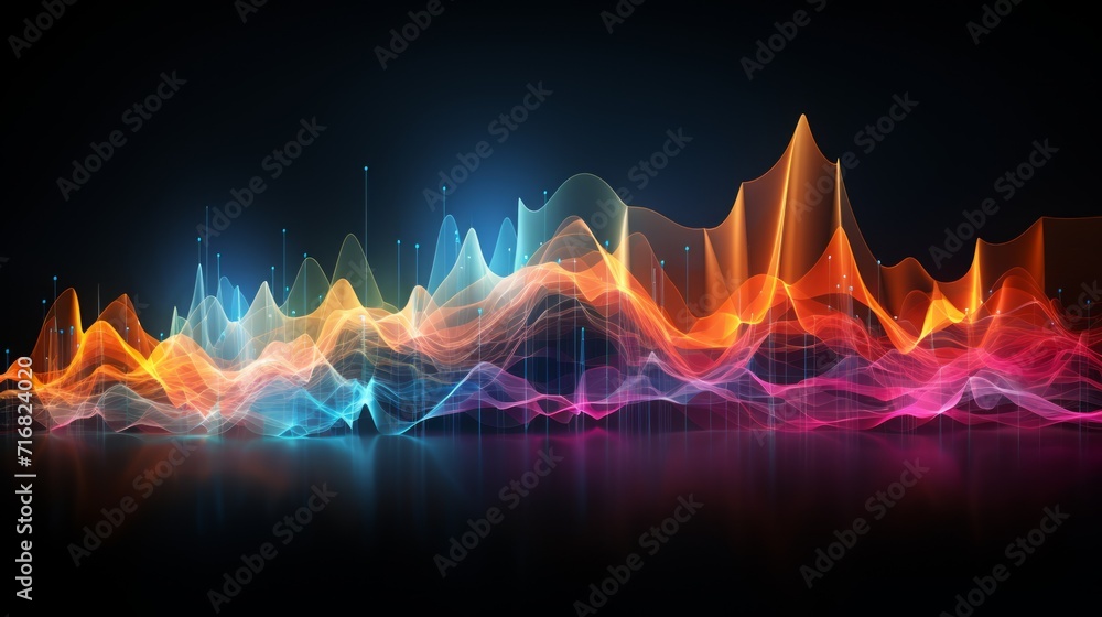 Poster colored background of abstract sound wave. abstract flowing wavy, smoke lines. vibrant colorful digi