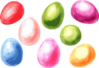 Easter colored eggs set. Hand drawn watercolor illustration isolated on white background 