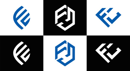 FU logo. F U design. White FU letter. FU, F U letter logo SET design. Initial letter FU linked circle uppercase monogram logo. F U letter logo SET vector design. FU letter logo design five style.	
