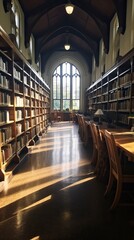 Fototapeta premium Cozy Library_Interior with sitting arrangement and Lots of Books