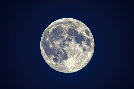 Macro image of a bright full moon in a clear night sky