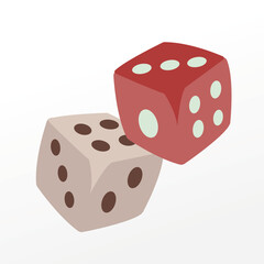 Dice, two dice with dots for gambling, flat vector drawing 