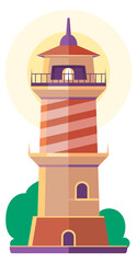 Lighthouse with light signal. Naval beacon for ship safety