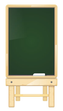 Blank chackboard template. Cartoon school wood frame