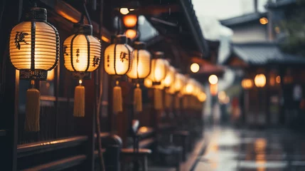 Fototapeten beautiful lamps for chinese lantern festival celebration with an asian street background © Simon C