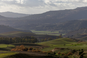 Palermo, Sicily, Italy Farming landscapes and hills in the late afternoon.