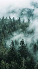Misty forest, beautiful moody landscape