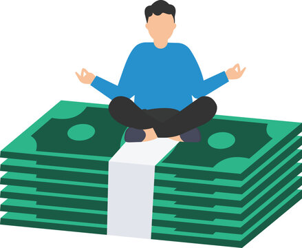 Financial guru or expert, behavioral finance mindfulness for wealth management, Money and investment advisor, Meditate and floating on big golden money dollar coin

