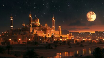 Night view of the Madrasah in Abu Dhabi, UAE.