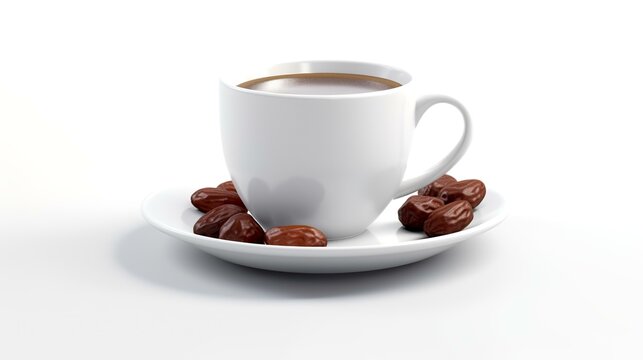 Cup of coffee with dates on a white background. 3d illustration