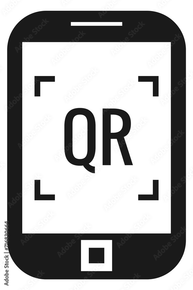 Poster qr scanner app on phone screen. code scan icon
