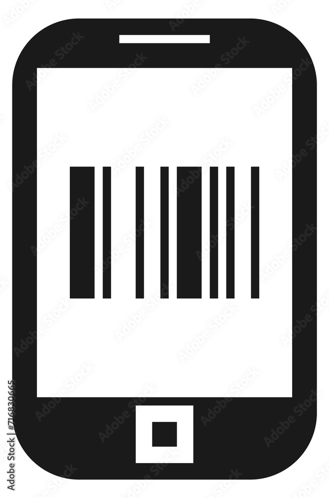 Poster smartphone with barcode on screen. data scanner app icon