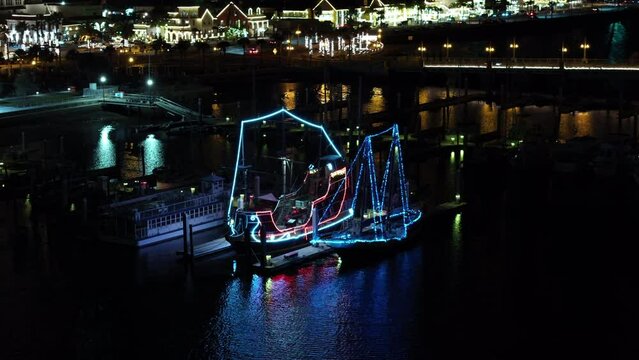 Pirate ships St Augustine Florida night aerial video
