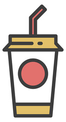 Takeaway drink cup with straw. Soda color icon