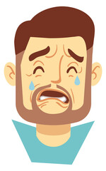 Crying cartoon man face expression man head