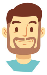 Smiling happy male face icon. Cartoon man head