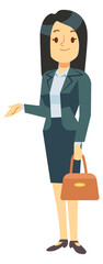 Business woman with suitcase going on meeting. Cartoon character