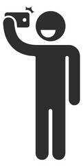 Man selfie icon. Black figure with smartphone