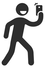 Man making selfie black icon. Smiling person photo