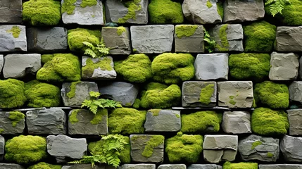 Badezimmer Foto Rückwand Professional closeup photo of a stone softened by a blanket of bright green moss. Contrasting background. Generative AI © kovalovds