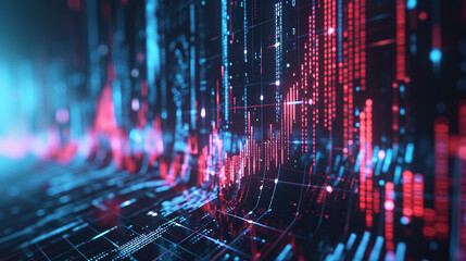 Fototapeta premium A futuristic scatter plot hologram showcasing market trends, business, dynamic and dramatic compositions, with copy space