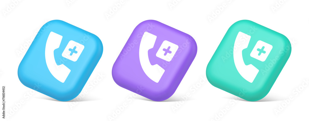 Poster call phone add emergency hotline service squared button 3d realistic isometric icon