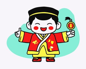 Obraz premium cute characters for happy chinese new year, white background isolated
