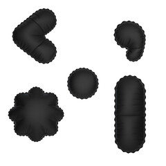 3d illustration black matt balloon 5 symbols pack 