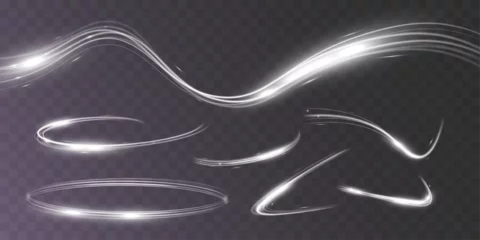Deurstickers White blur trail wave,wavy silver line of light speed.Vector illustration.  © NAUM