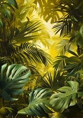 Vivid Tropical Foliage in Light Green