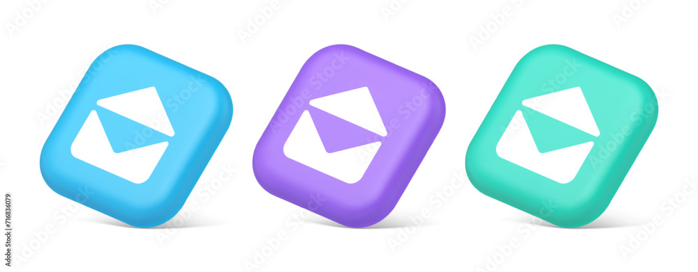 Poster email open envelope letter received incoming message button 3d realistic isometric icon
