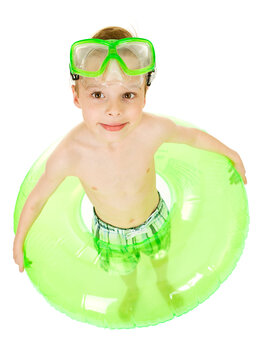 Swimmer: Boy Ready to Swim with Mask and Tube