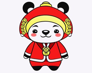 cute characters for happy chinese new year, white background isolated