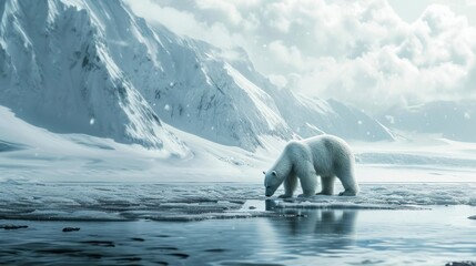 polar bear in the arctic on ice with snow in its habitat at the north pole - obrazy, fototapety, plakaty