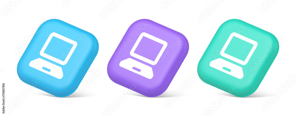 Poster computer network connection button digital information browsing 3d realistic isometric icon