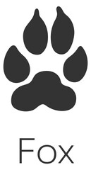 Fox footprint. Forest animal trace. Predator paw