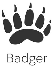 Badger footprint. Forest wild animal trail mark