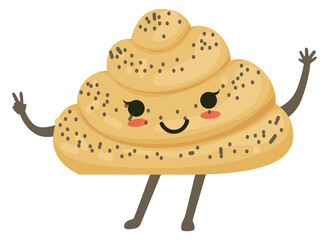 Sweet bread roll mascot. Kawaii face bakery