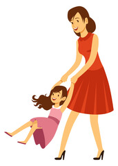 Woman play with girl. Happy mother with daughter together