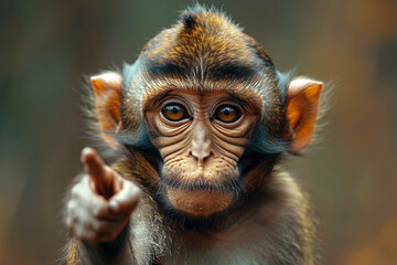 Monkey pointing a finger - obrazy, fototapety, plakaty