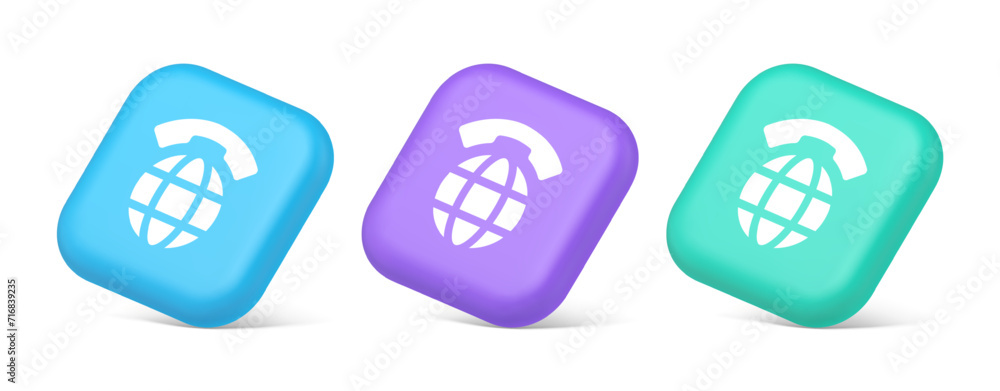 Poster global communication internet call connection button planet with handset 3d realistic isometric icon