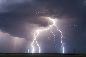 Fototapeta na wymiar Lightning strike in stormy sky, thunderstorm and lightning.
