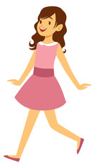 Pretty girl walking. Cute kid in pink dress