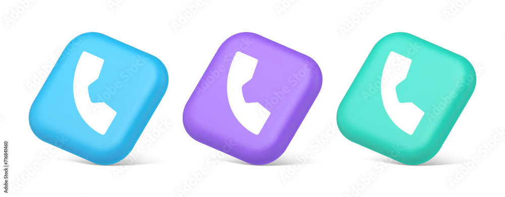Poster phone call contact voice communication button web application design 3d realistic isometric icon
