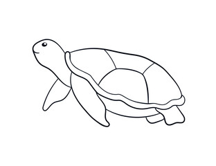 Sea turtle in line art style. Swimming silhouette of undersea animal in hand drawn style. Vector illustration isolated on a white background.