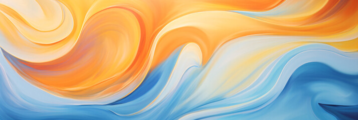 rainbow art painting with swirls, in the style of futuristic chromatic waves, light orange and dark azure, abstraction-création, colorful curves, unprimed canvas, shaped canvas